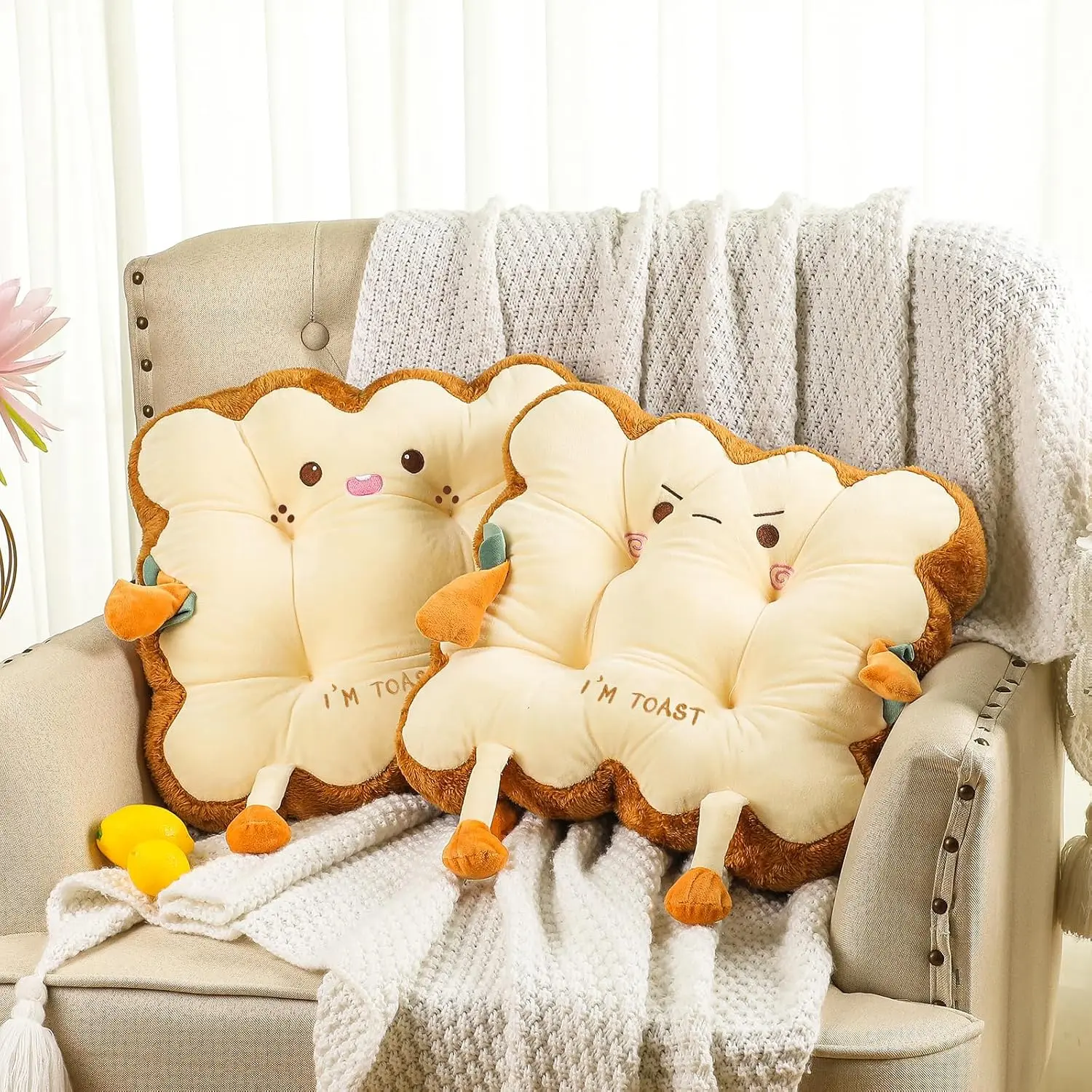 2 count Cute Chair Cushion Bread Pillow Toast Seat Cushion Bread Plush Pillow Cushions Memory  Kawaii Office Desk Chair  Accessories  Pillows  for Birthday Sofa Bedroom  Decor