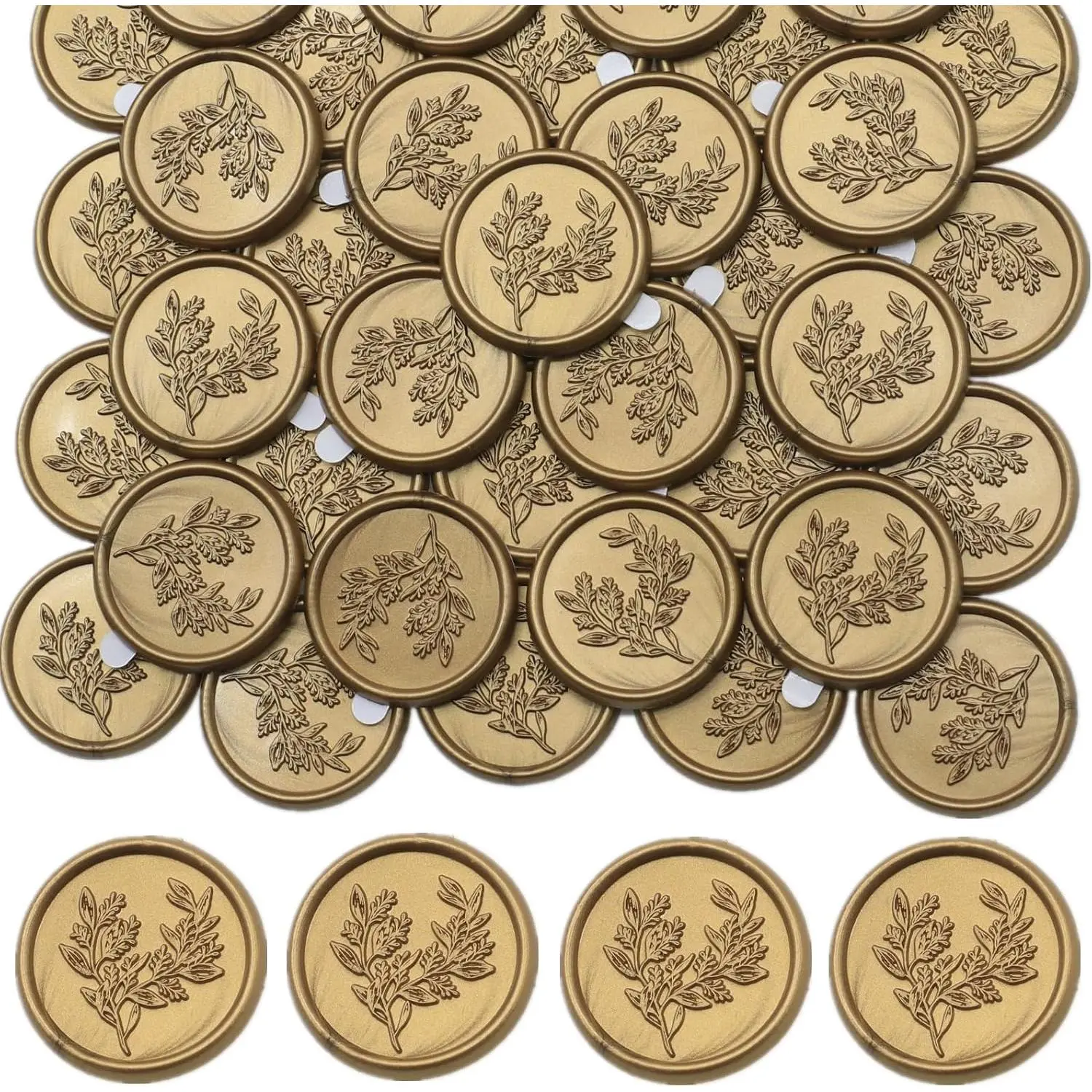 Eucalyptus Sealing Wax Stickers,  50 count Self- Adhesive Prosecco Metallic Antique  Eucalyptus Leaf Wax Sealing Stickers, Round Wedding Waxsealstickers (Eucalyptus50)