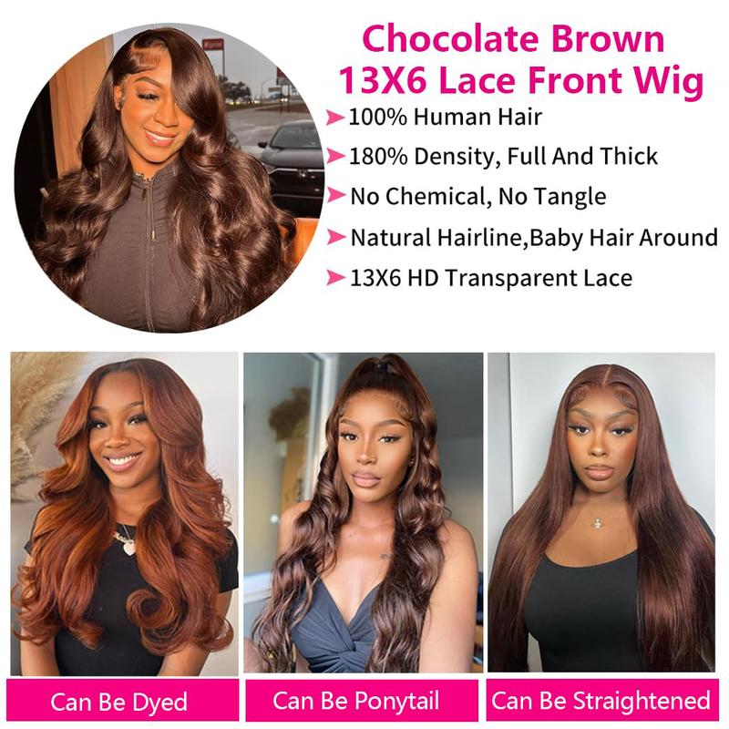 Bling Hair Chocolate Brown Wigs Body Wave 13x4 13x6 HD Transparent Lace Front Human Hair Wig For Women 4x4 Lace Closure Brazilian Remy Human Wig Pre plucked Natural Hairline 30 Inch 180% Density TikTokShopHolidayHaul