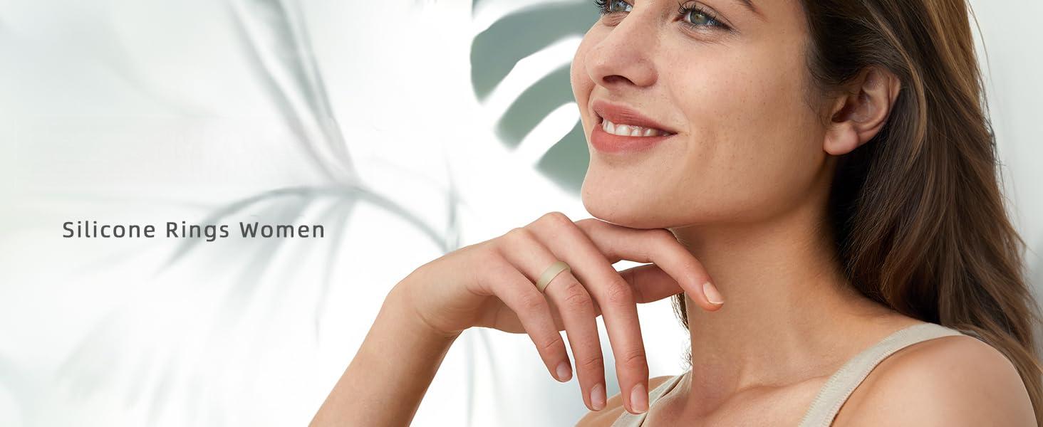 Women's Band Rings, Silicone Inner Arc Ergonomic Breathable Design with half sizes, Rubber Wedding Bands,5.5mm Wide-2mm Thick