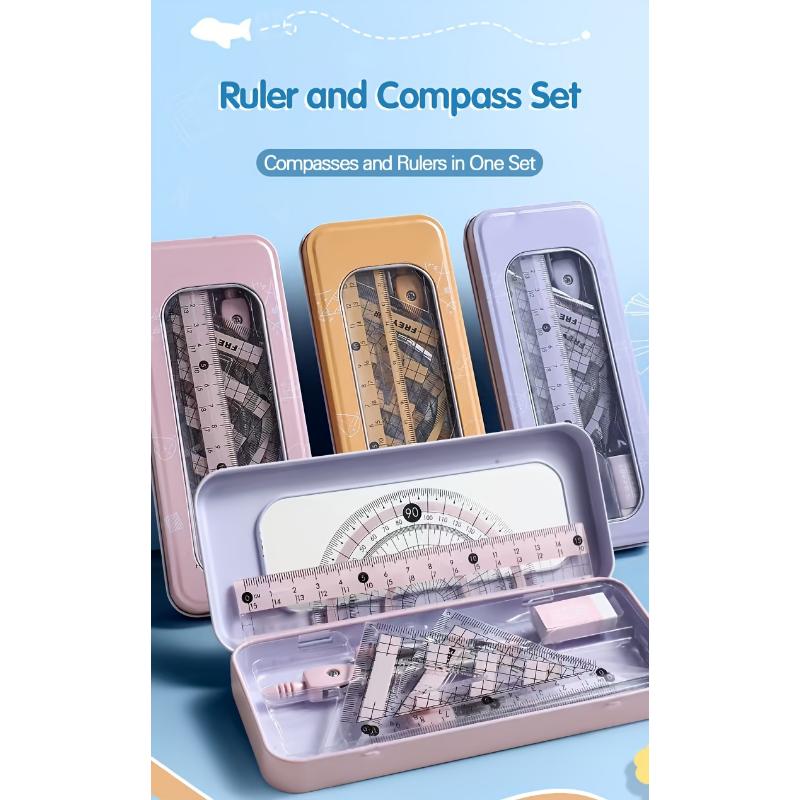 8pcs Set of Measuring Rules for Students Including Compass Measuring Angle Ruler Triangular Ruler Measuring and Drawing Complete Set of Measuring and Stationery Gift Package