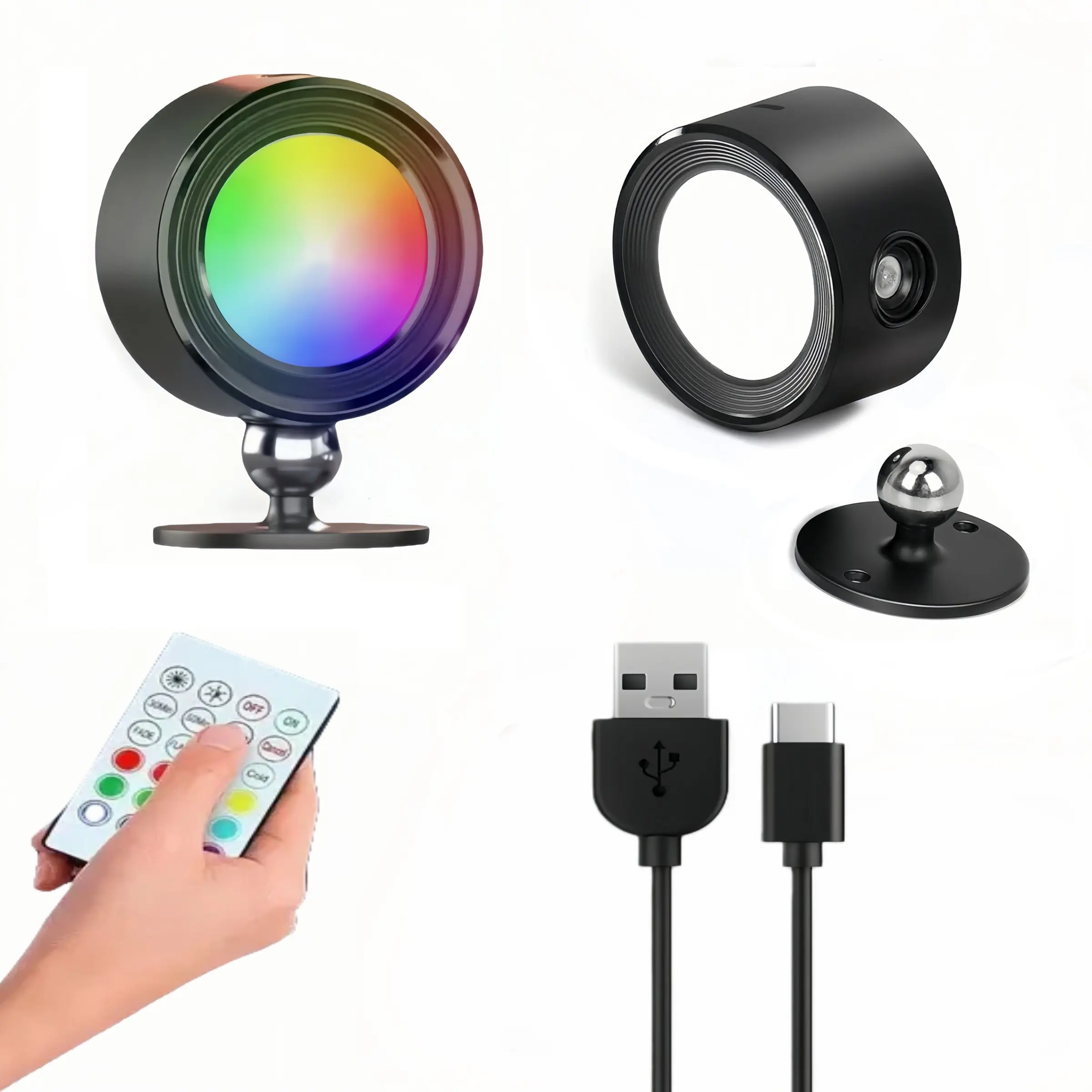 RGB Wall Lamp with Remote Control, Touch Long Press Switch, Rechargeable Reading Light, Magnetic 360° Rotating Cordless Spotlight