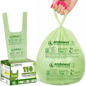 2.6 Gallon 100% Compostable Handle Tie Small Compost Trash Bags 110 Count 9.84L Food Scrap Garbage Bags US BPI TUV OK Compost Home Certified Meeting ASTM D6400