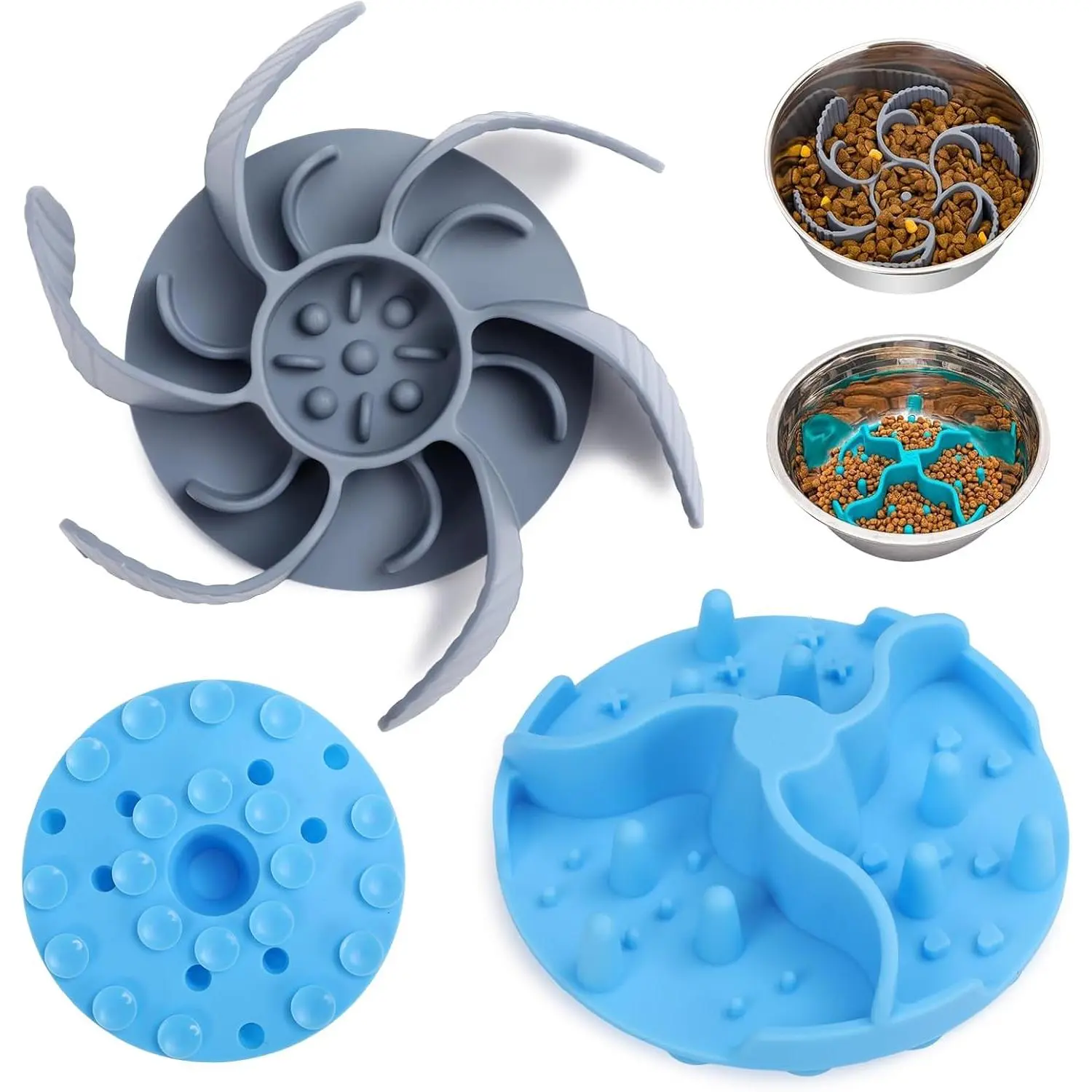 Bowl Slow Feeder Insert 2 Pack, Trimmable , 4.7-7 in |  suction base, for wet or dry , fits ceramic glass stainless bowls, dishwasher safe