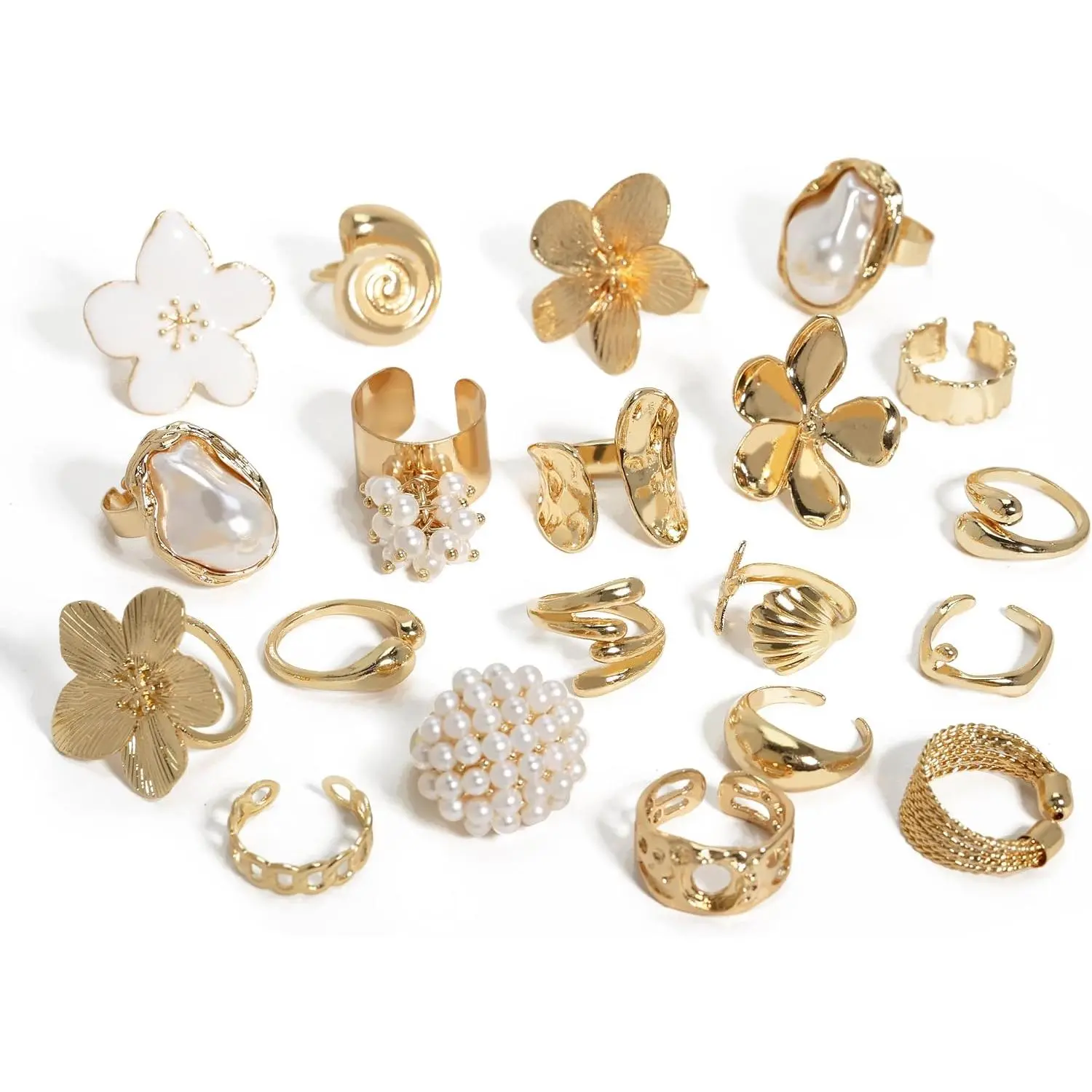 Chunky  Stackable Rings Set for Women Fashion Flower Knuckle Ring Statement