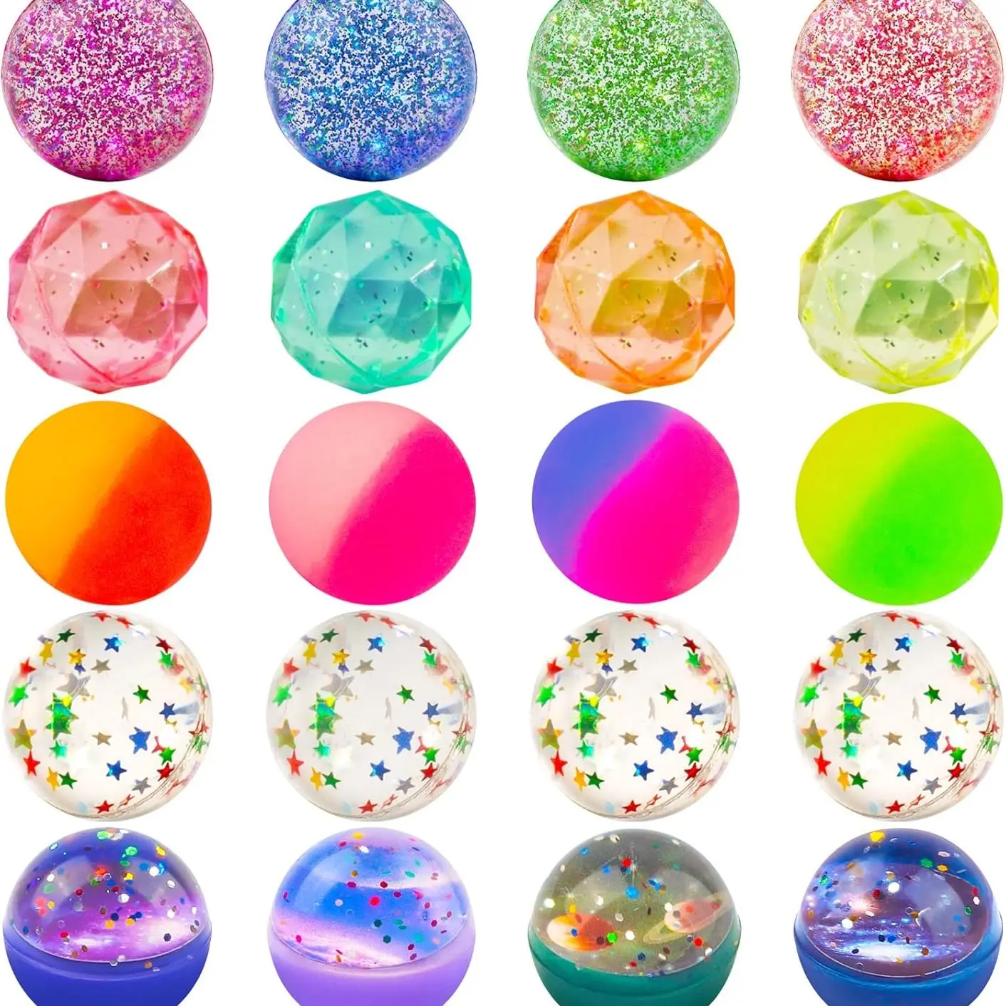 20 Pcs Multistyle Bouncy Balls, 32mm Assorted Bouncy Balls, Bulk with Storage Bag, Kids Party Favors, Birthday Gifts, Carnival Prizes, Ball Set