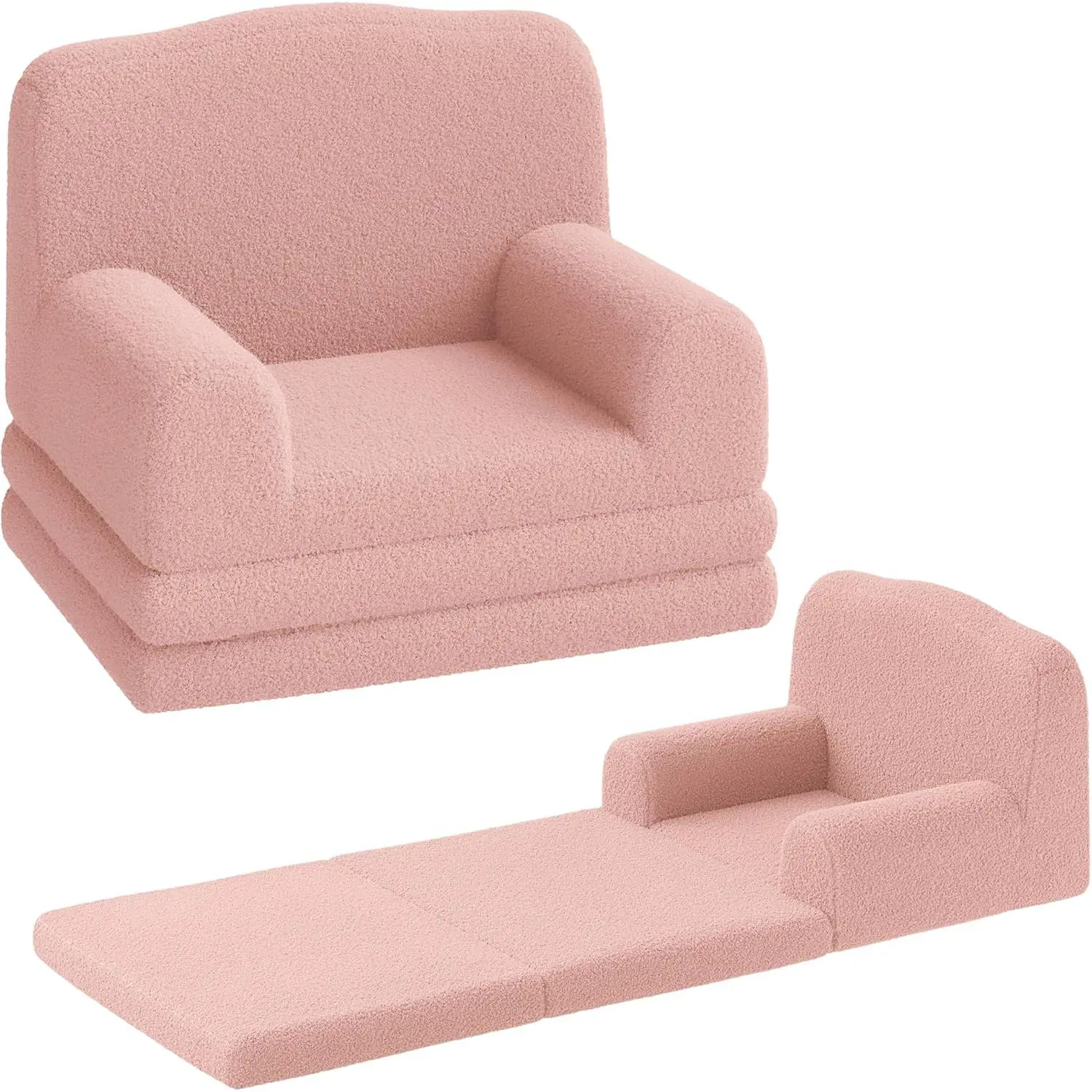 Gaomon Kids Single Seat 2-in-1 Foldable Sherpa Toddler Sofa Chair - Nursery Size, Crown Shape Design, Padded Comfy Reading Chair, Fold-Out Bed, Washable Cover for Playroom