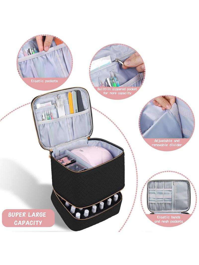 Double Quilted Nail Polish Storage Bag, Portable Nail Polish Nail Kit Supplies Organizer, Gel Nail Polish Carrying Case, Makeup Storage Bag, Holds 30 Bottles of Nail Polish