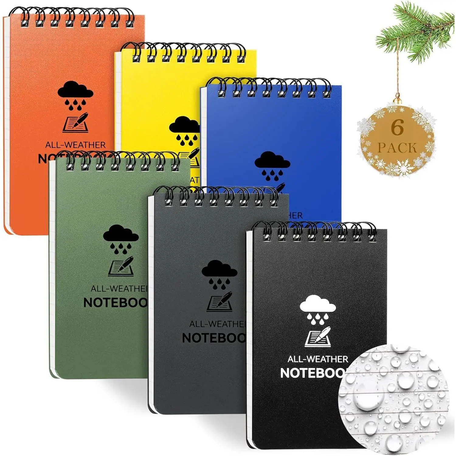 6 Pack Waterproof Notebook, 3 x 5 Pocket Notepad, Top-Spiral Weatherproof NotePad, All Weather Police Pocket Notebook Little Memo Steno Note Pads for Outdoor Office School RecordingGift.