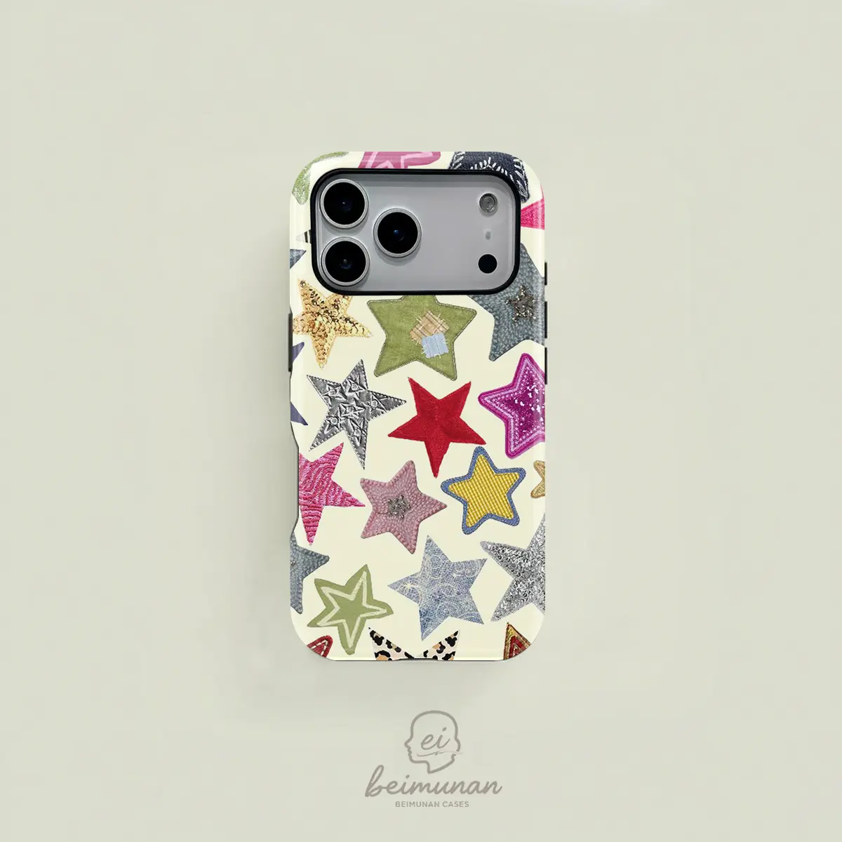 Yellow bohemian style trendy star and sequin patchwork phone case, sturdy and durable 2 in 1 protective case, MagSafe compatible, suitable for iPhone 17/16/15/14/13/12/11 Pro Max/Plus/Pro, simple and stylish phone case, perfect for holiday gifts.