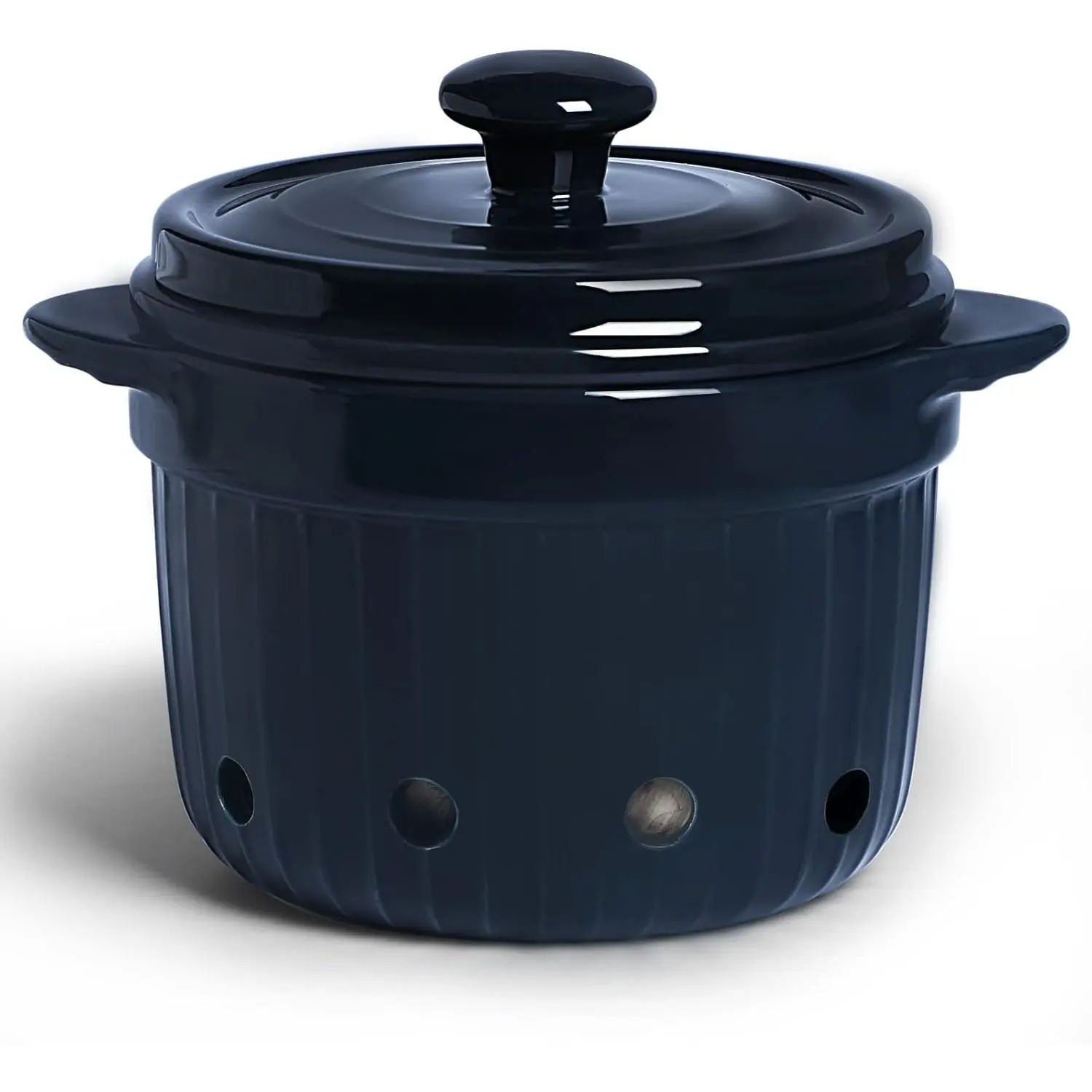 Garlic Keeper with Lid Ceramic Garlic Saver Container for Countertop Kitchen Decor (Navy)