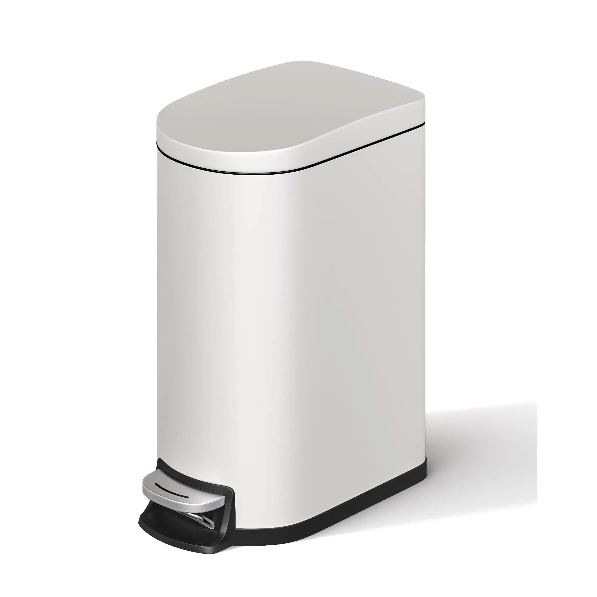 1.6Gal Small Step Trash Can with Soft-Close Lid, Slim 6L Metal Garbage Bin for Bathroom & Bedroom with Removable Inner Bucket & Rear Handle, Silver