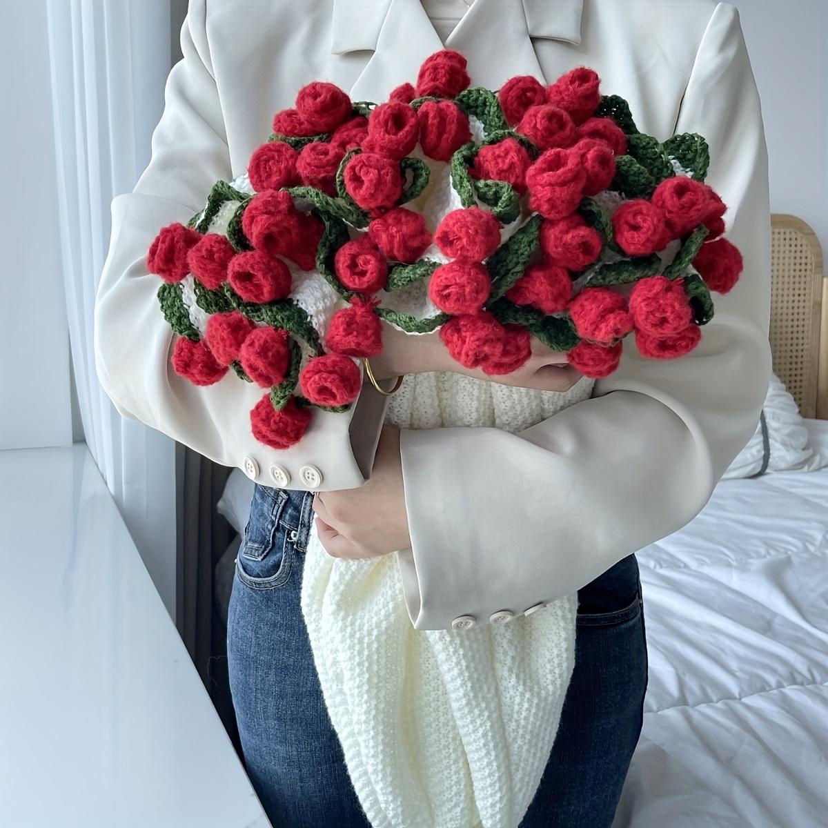 Rose Knitted Blanket, Rose Bouquet Blanket, Valentine's Day Mother's Day Nap Blanket, Sofa Bed Cover, Warm Soft Plush Blanket, Home Comfort Lightweight Travel Camping