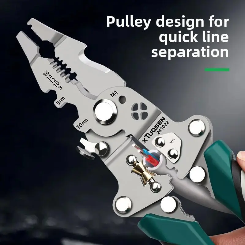 Multifunctional Folding Electrician Pliers - Cable Stripping Tool, Wire Stripping Pliers with Voltage Testing, Wire Separation, Winding, Pressing, Adjustable Groove, Electrical Measuring, Copper/Aluminum Compatibility, DIY Tools & Hardware Gadgets