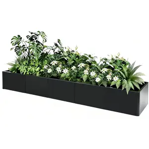Large Black Steel Raised Garden Bed – Bottomless Rectangular Planter Box, Tool-Complimentary Assembly, Weather & Rust Resistant, Modern Drainage, For Outdoor Vegetables, Herbs, Flowers