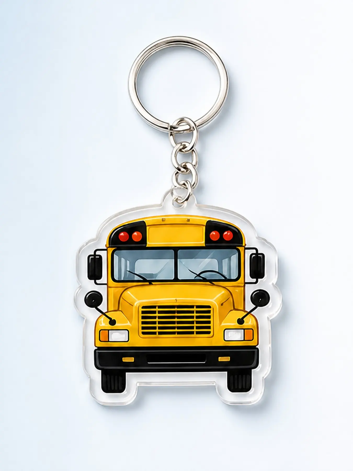 Bus Acrylic Keychain, Cute Cartoon School Style, Metal Key Ring, Student Teacher Backpack Charm, Back-To-School Gift