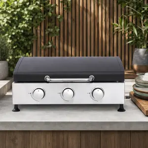 ARCH 3 Burner Gas Grill Outdoor BBQ Propane Stove with Cast Iron Grid Enamel Body Stainless Steel Burners 28650 BTU for Patio Backyard Camping Tailgating Black and Silver Metal, Black and Silver Color Options, Metal Material, Product Dimensions: