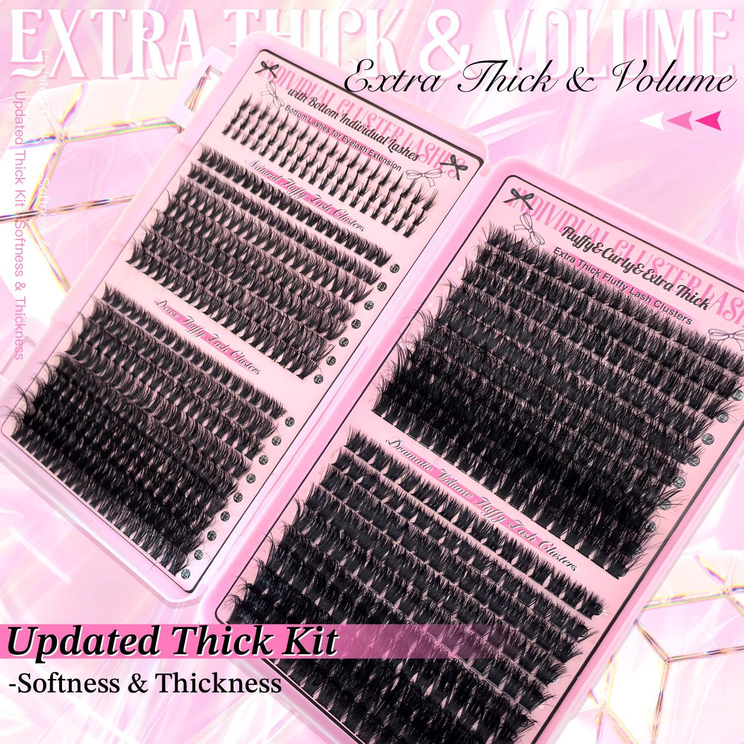 Natural Look Eyelashes Extension Set, DIY Eyelash Extensions, 1 Set Eyelashes Clusters & Lashes Glue & Tweezers & Brush, Eye Makeup Accessories for Women, Eyelash Extension Kit Cosmetic