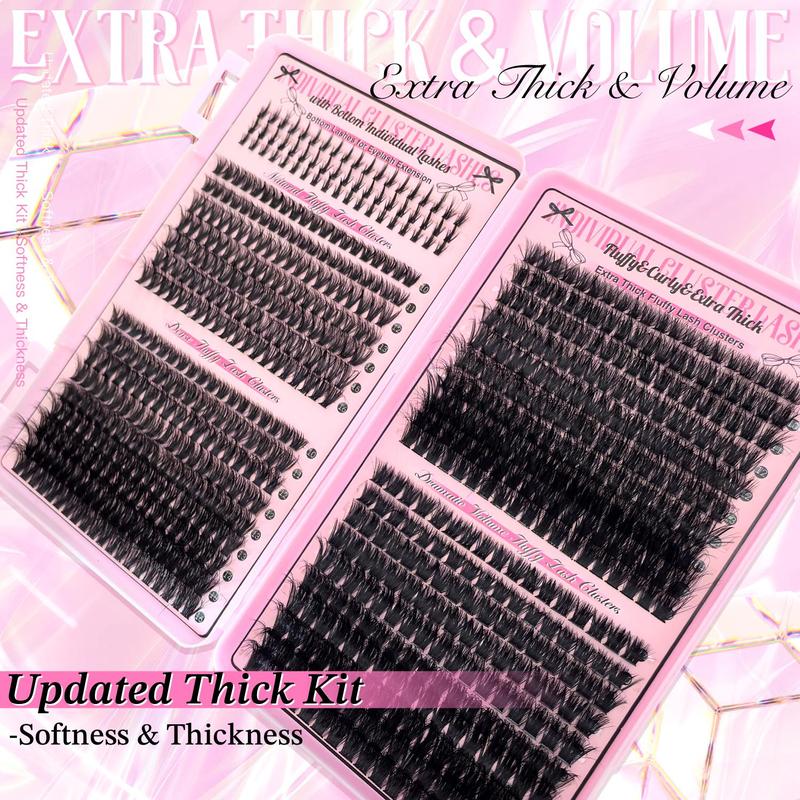 Natural Look Eyelashes Extension Set, DIY Eyelash Extensions, 1 Set Eyelashes Clusters & Lashes Glue & Tweezers & Brush, Eye Makeup Accessories for Women, Eyelash Extension Kit Cosmetic