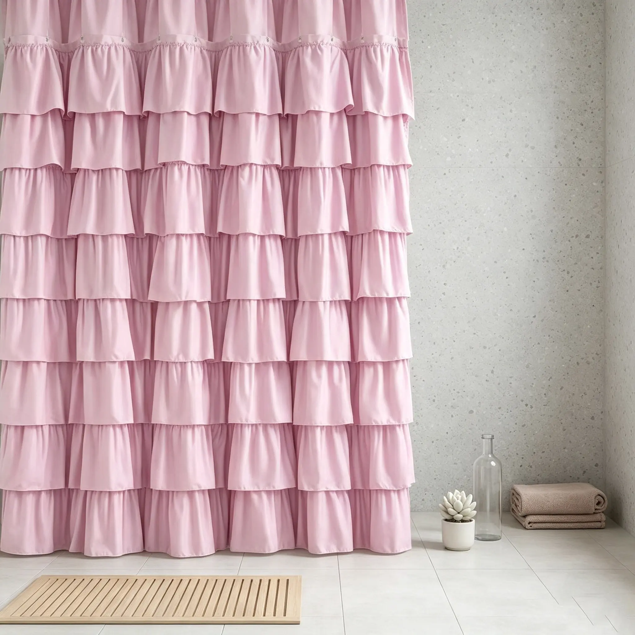 Bow Ruffle Bath Curtain 180x180cm, 12 Hooks, Waterproof, Mold-Resistant, Washable, Ideal for Home, Hotel, Apartment, Ruffled Shower Curtain