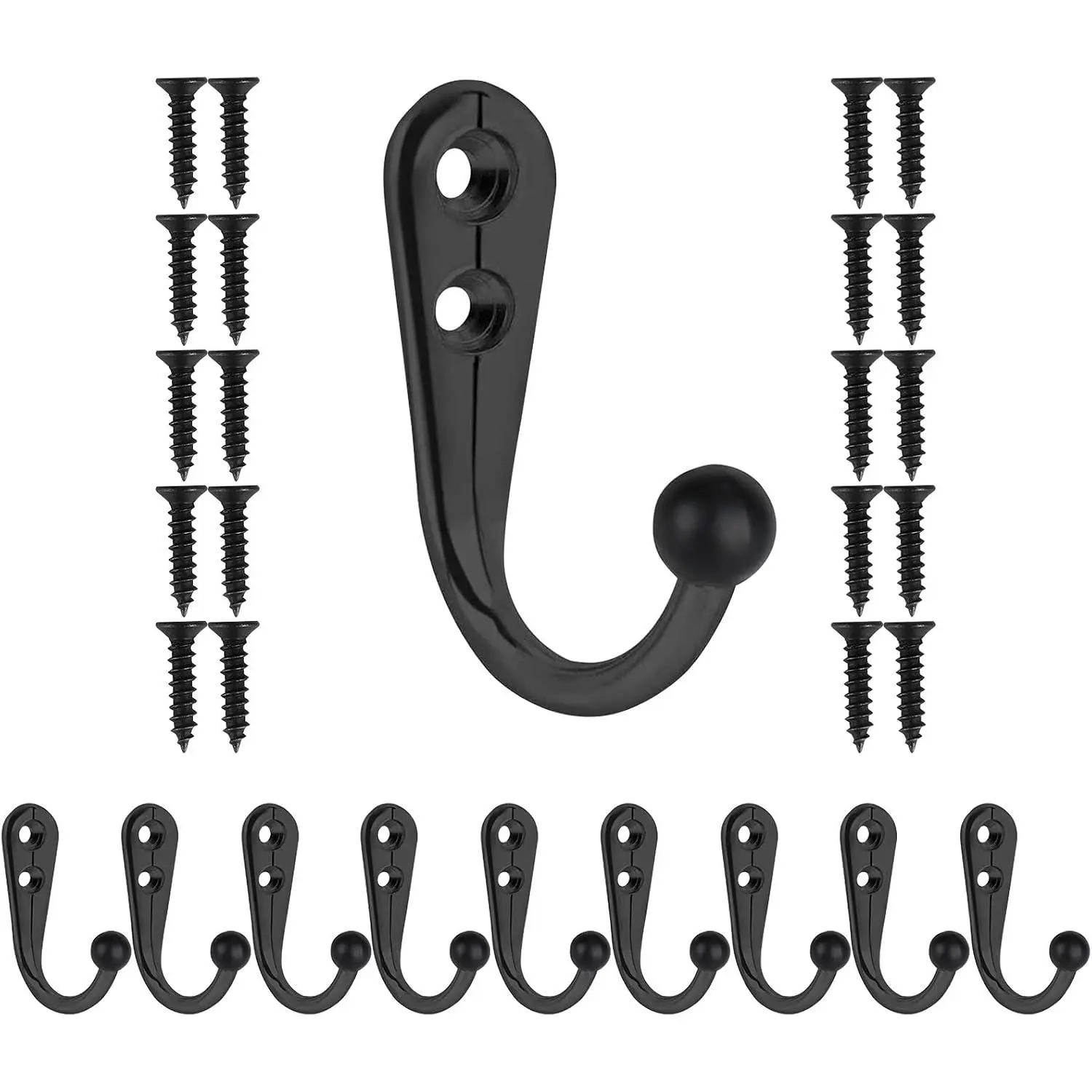 10 count Coat Hooks Wall Mounted,  Black Metal Wall Hooks for  Coats, Wall Hook, Coat Hook, Towel Hooks for Hat  Closet Bag Backpack Hanger  with 20Screws