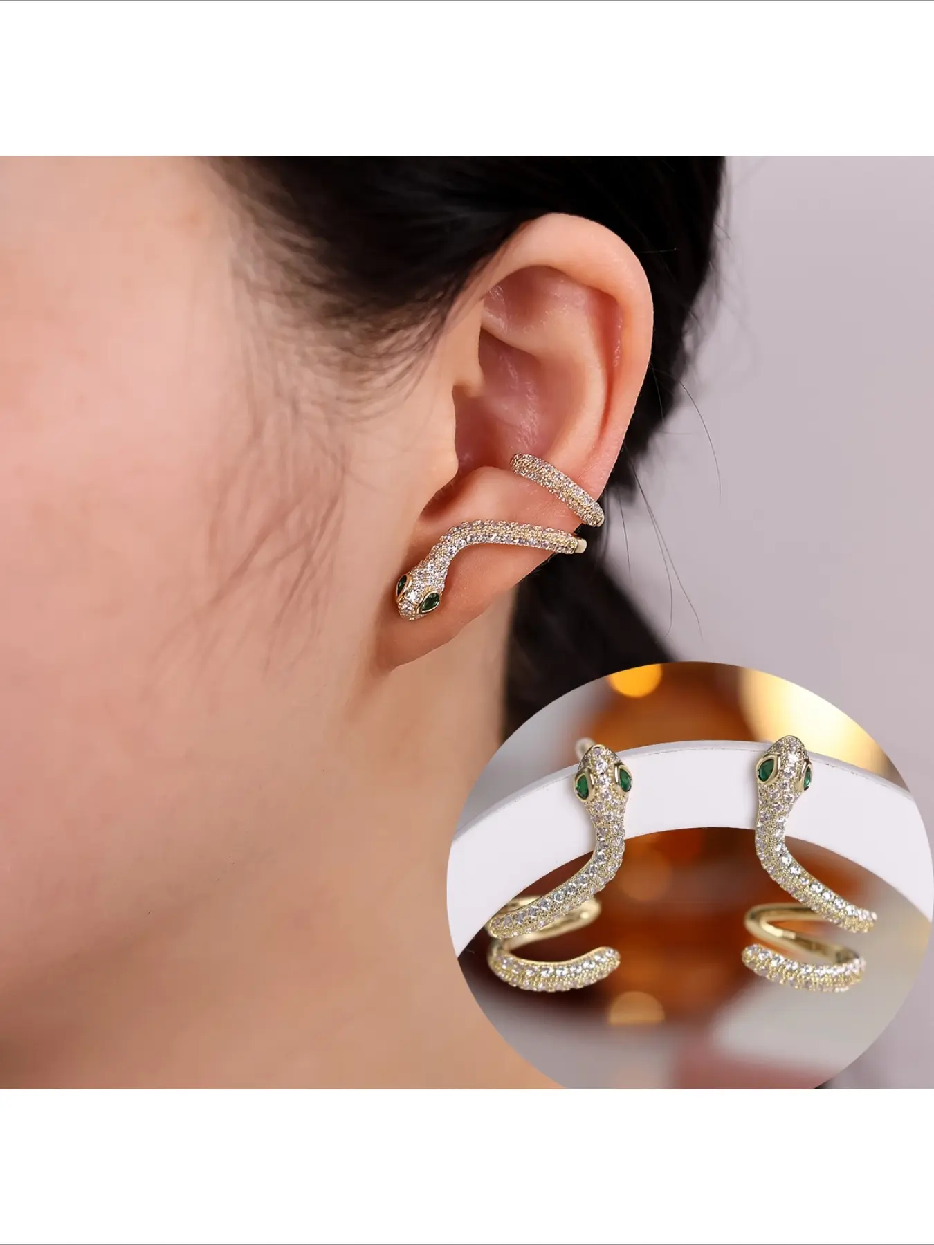 Trending Hot Snake Earrings Niche Design Inlaid Zircon Personalized Snake Shaped Double Hoop Ear Cuff Fashion Cool Style High End Sense Delicate Jewelry For Women