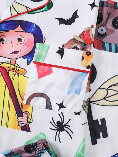 2 pieces of women's Halloween blue hair girl bow, black cat, mouse, bat, spider print, long sleeved pants, pajamas set, top pocket suitable for all seasons, comfortable, energetic, elegant and casual home wear