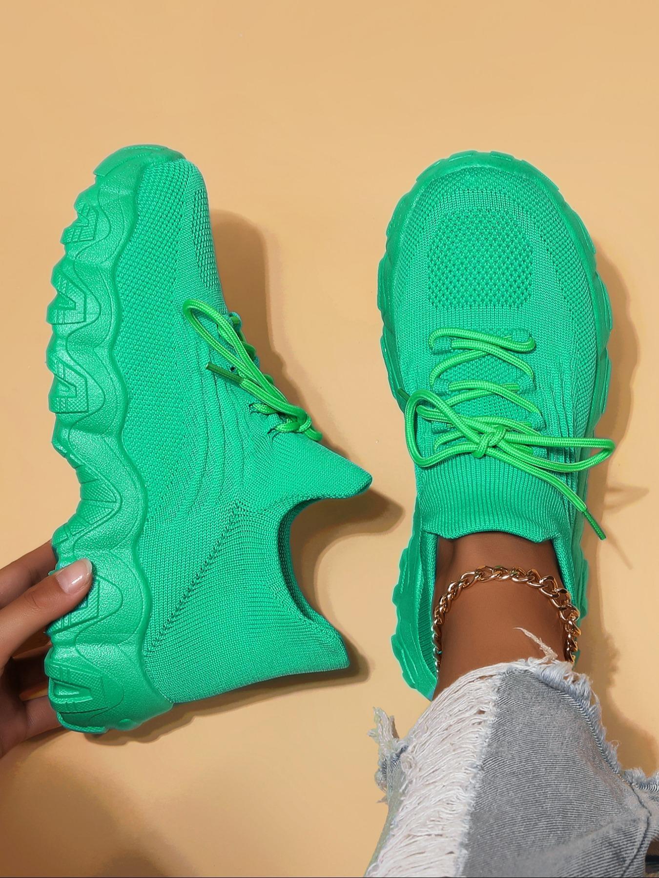 Women's Fashionable Lace Up Low Top Sneakers, Casual Comfortable Breathable Sports Running Shoes, All-match Basic Shoes for Daily Wear, Athletic Running Shoes, Knitted Running Shoes