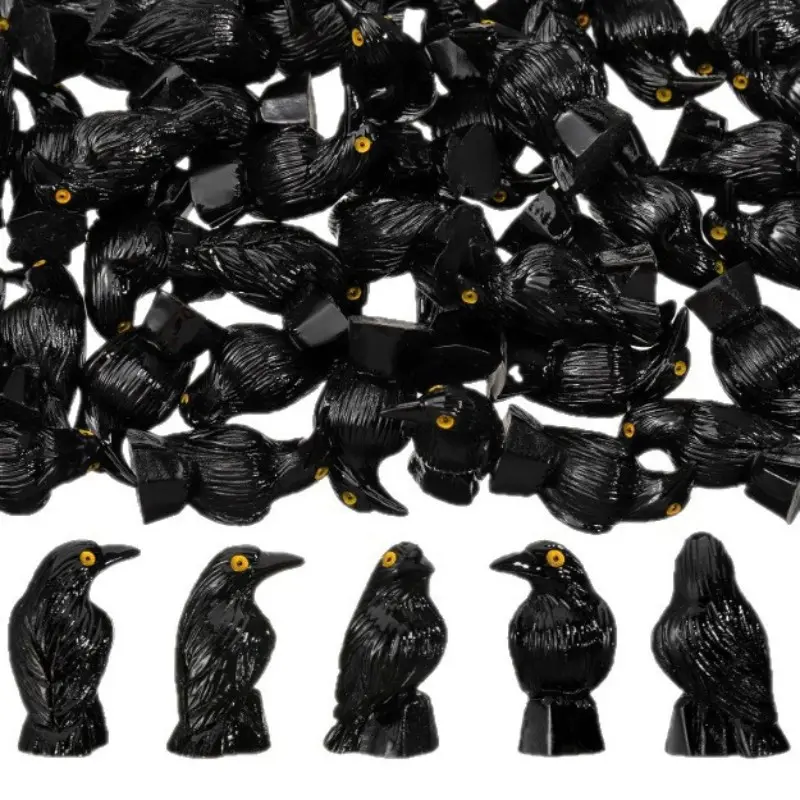 50pcs Halloween Spooky Mini Crow Decorations, Gothic Crow Resin Figurines, Medieval Mini Animal Festival Scene, Weird Party Table Decor
