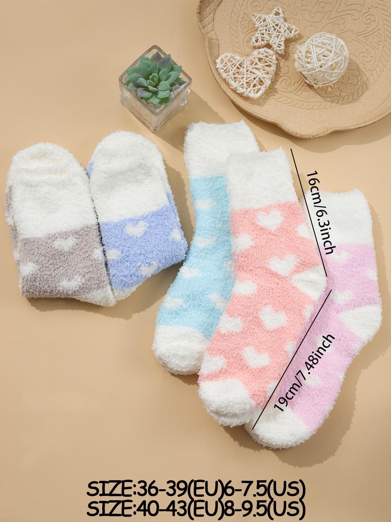 Women's Heart Print Fuzzy Socks, Cozy Warm Multipack Jacquard Knit Fitted Mid Calf Socks, Women's Socks & Hosiery, Cute Socks for Women