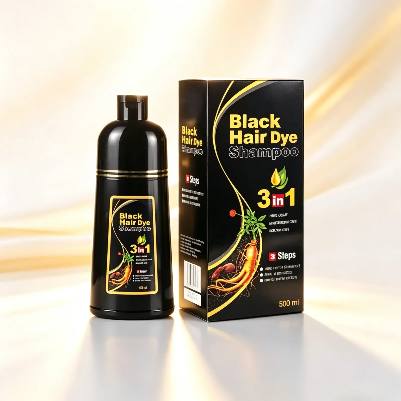 At-Home Gray Hair Coverage Color Depositing Shampoo,3-in-1 Black Semi Permanent Hair Dye Shampoo,  Quick DIY Hair Coloring Treatment for Women & Men Daily Hair Care