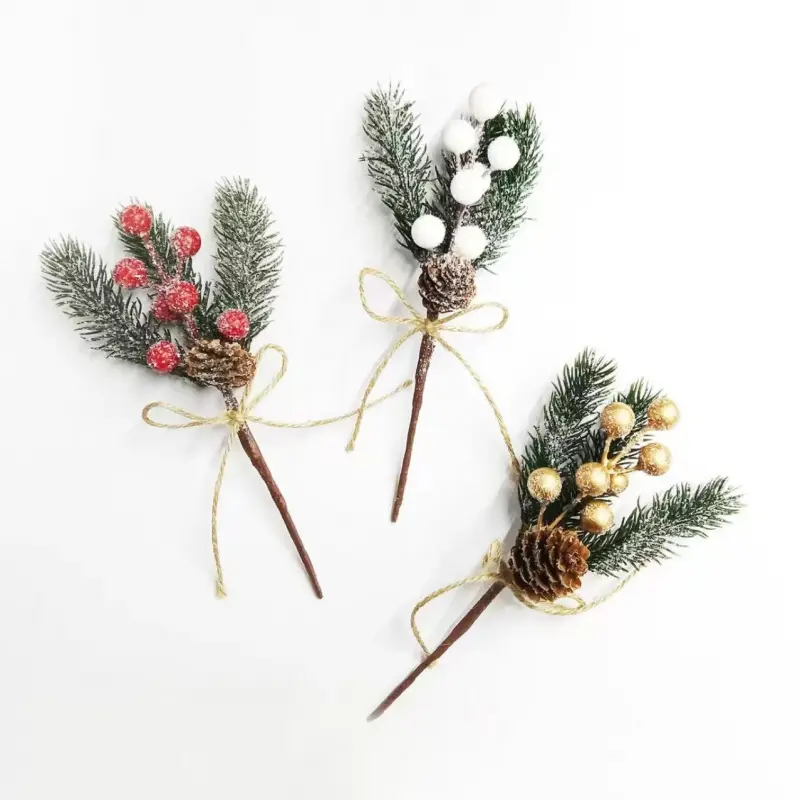 Cross-border Christmas accessories: red berry bouquet, snowflake, jute rope, pine needles, pine cones, artificial berry branches forChristmas decoration