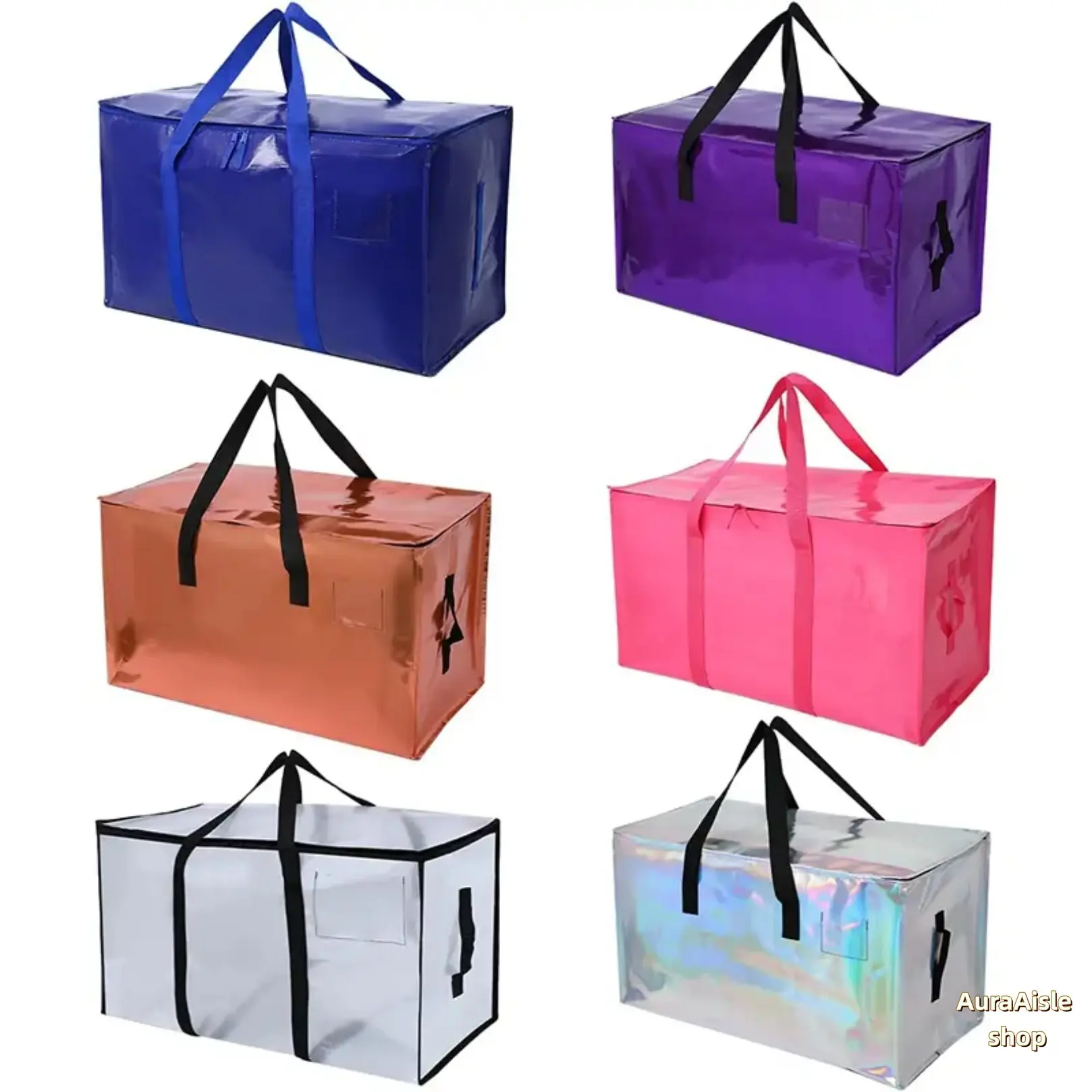 STOWM 6-Pack Moving Bags, Collapsible Zippered Storage Bags with Handles, Waterproof Foldable Organizers for Clothes, Bedding, Home, Office and Travel, Space-Saving