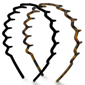 Zig Zag Headbands for Women – Fashion Accessories for Slicked Back Styles - Comfortable Wavy Headbands |   Comb Headband with Teeth |   Ideal Gifts for Women - Black and Tortoise - 2 pcs