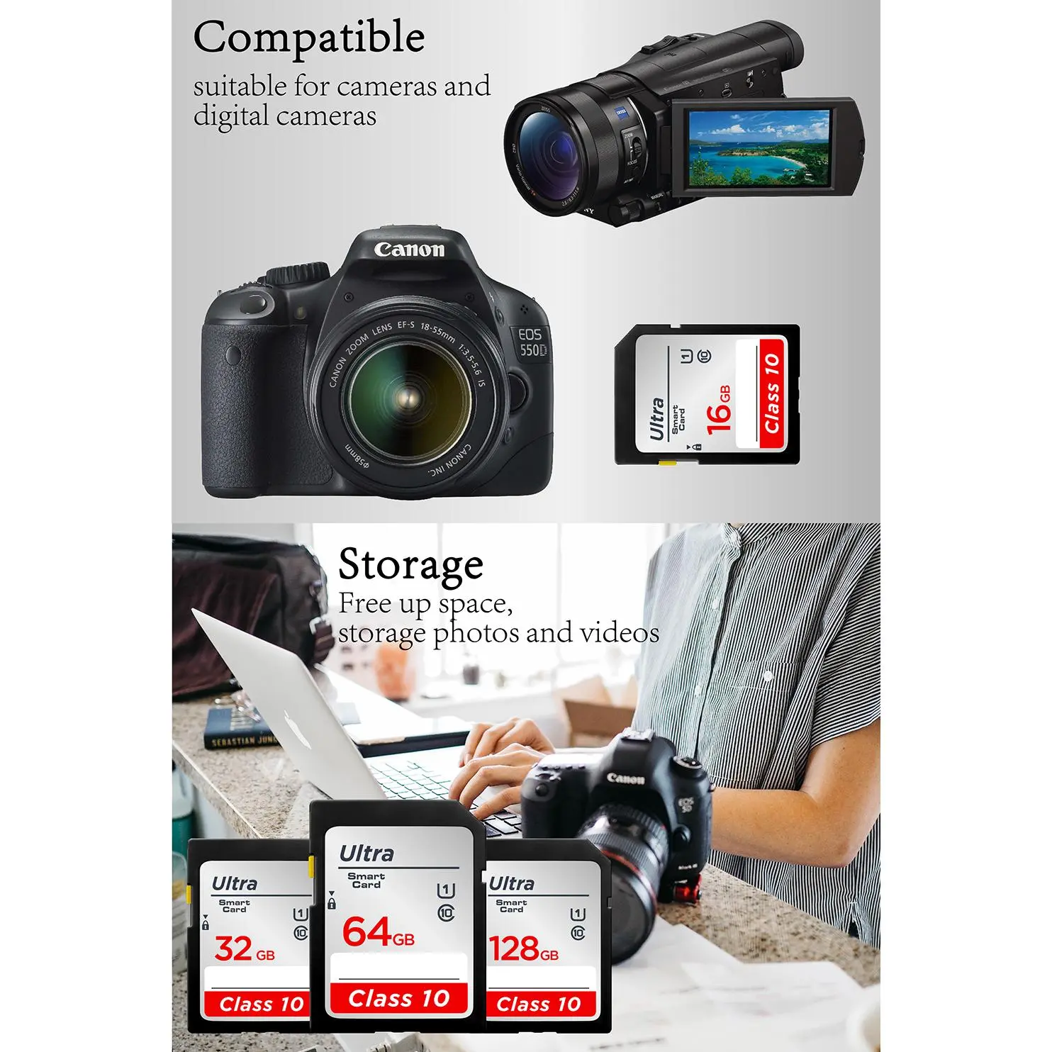 SD Card 64GB 128GB 256GB V10 16GB 32GB Normal Full Size Flash SD Memory Card High Speed for Camera