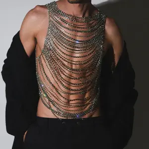 Fashion Luxurious Bling Men Women's Body Chain Underwear With Rhinestone Banquet Stage Performance Party Clothing Accessories