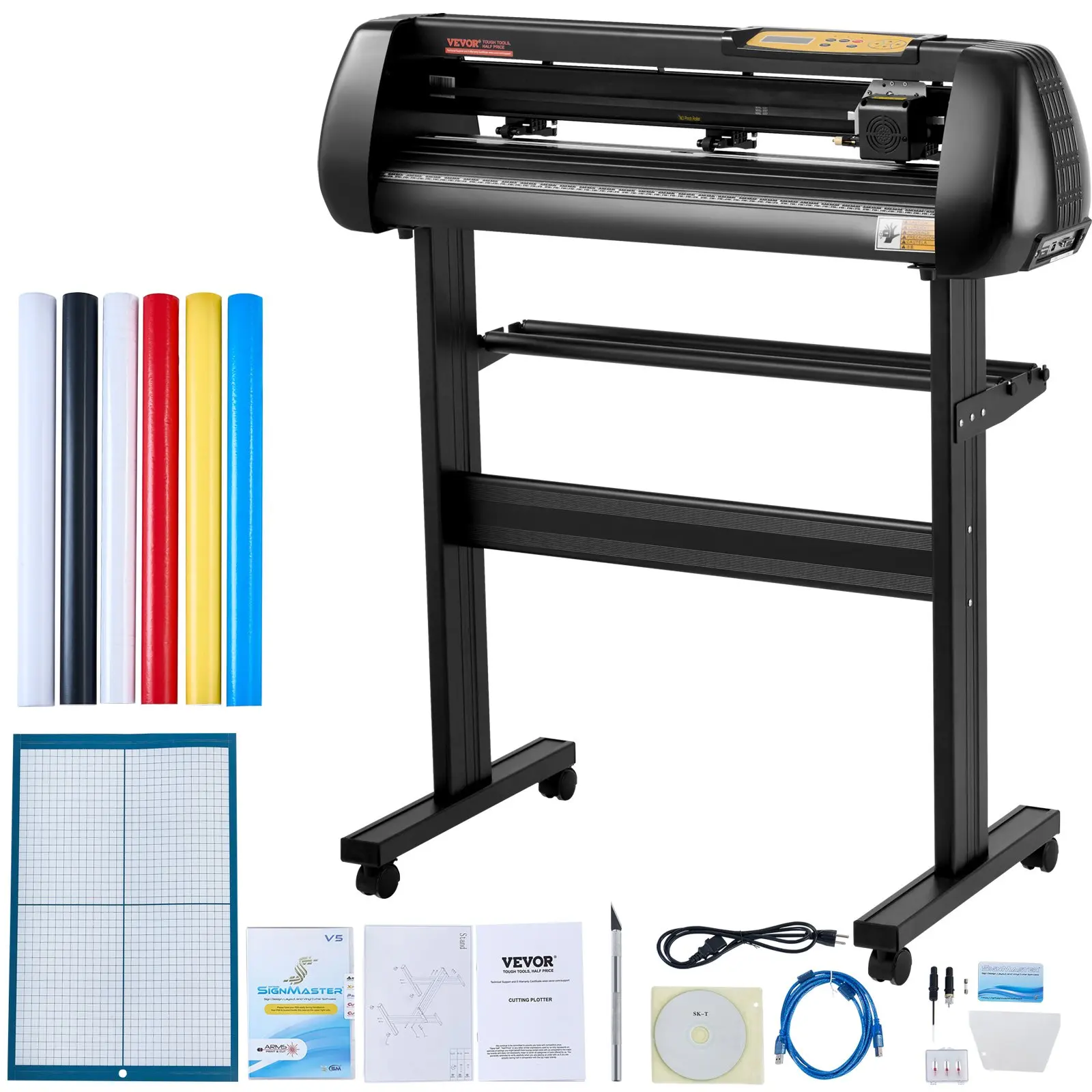 VEVOR Vinyl Cutter Machine, 28-Inch Upgraded Adjustable Feed Cutting Plotter Bundle, 29.76 lbs Floor Mount Device with Powerful Stepper Motors, Manual Contour Custom Cuts, Signmaster Compatible for Windows, Ample Accessories