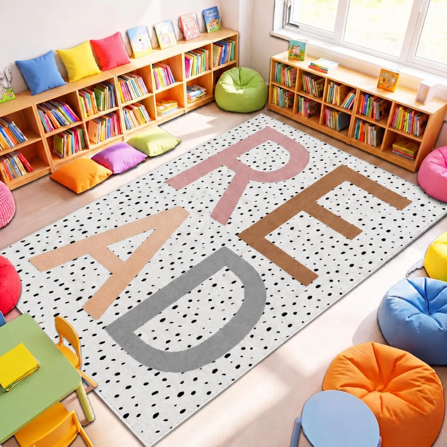 Large Classroom Rug 58.8 x 79.2 Inch Classroom Carpets with Rubber Backing for Reading Corner Decor Preschool Nursery Daycare Library Reading Nook Bedroom