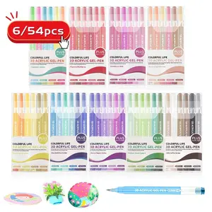Acrylic Gel Pen for Coloring Books, 6/54 Colors, Fast-Drying, 1.0mm Fine Tip, DIY, Scrapbooking, Doodling, Journaling, Card Making Supplies
