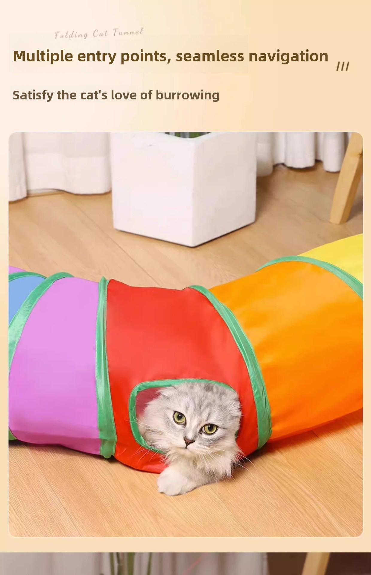 Rainbow direct cat tunnel self-entertainment educational cat toy foldable cat tunnel,Happy space for cats photo toy ball accessory bite resistance rope control Glow-in-the-Dark buttons enrichment puzzle Resistant Inflatable Set puppy dogs child chew funny