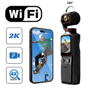 Pocket Action Camera, 2K HD Pocket Cam with 180° Rotatable Lens, WiFi Connection, Loop Recording & Infrared Night Vision, Long Lasting Battery for Cycling Skiing Motorcycle Outdoor Adventure Shooting
