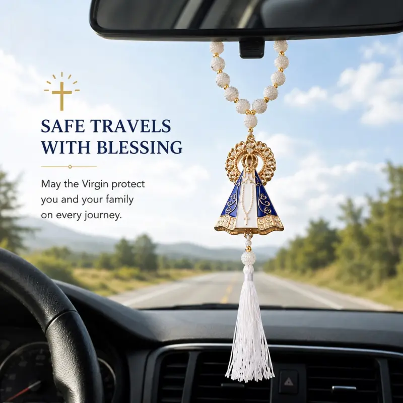Virgin Mary Car Charm, Catholic Rearview Mirror Hanging Ornament, Religious Faith Car Accessories, Blessing Gift for Women