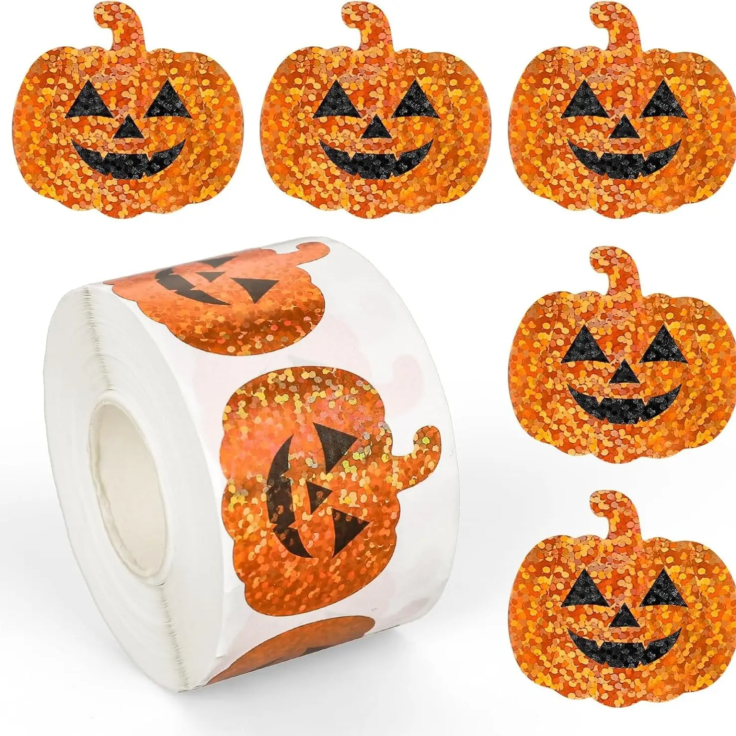 500pcs 1.2in/3cm Holographic Pumpkin Stickers, DIY Waterproof Glitter Stickers, Halloween Party Envelope Decorations, Craft Labels