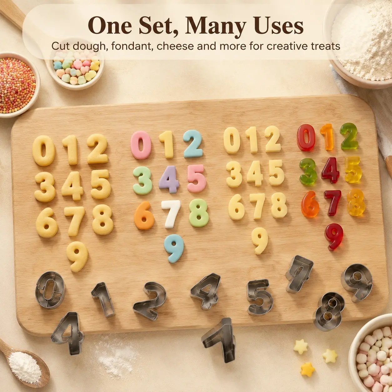 Mini Digital Cookie Cutter Set, 10-Piece Stainless Steel Candy Cutter, Baking Tools for Sandwiches, Sugar Art, Cookie Molds, Bakeware