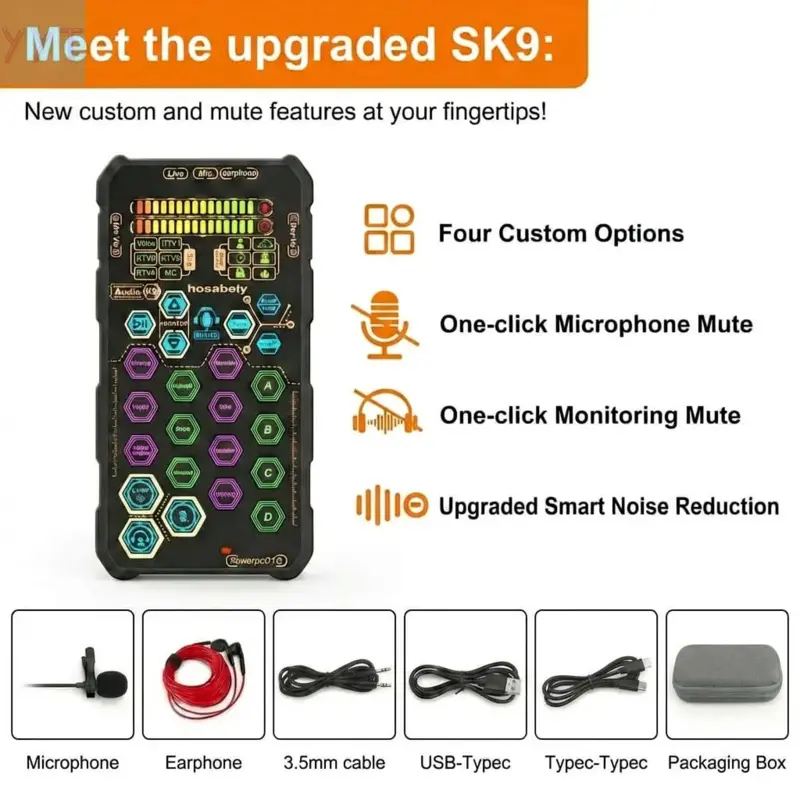 YYT1 [DealsForYouDays] SK9 Upgrade Compact Handheld Digital Sound Card Kit, Portable Audio Interface with Microphone, Gaming Accessories iPhone,, PS5 Streaming Playback summerwins,Gifts Men Women