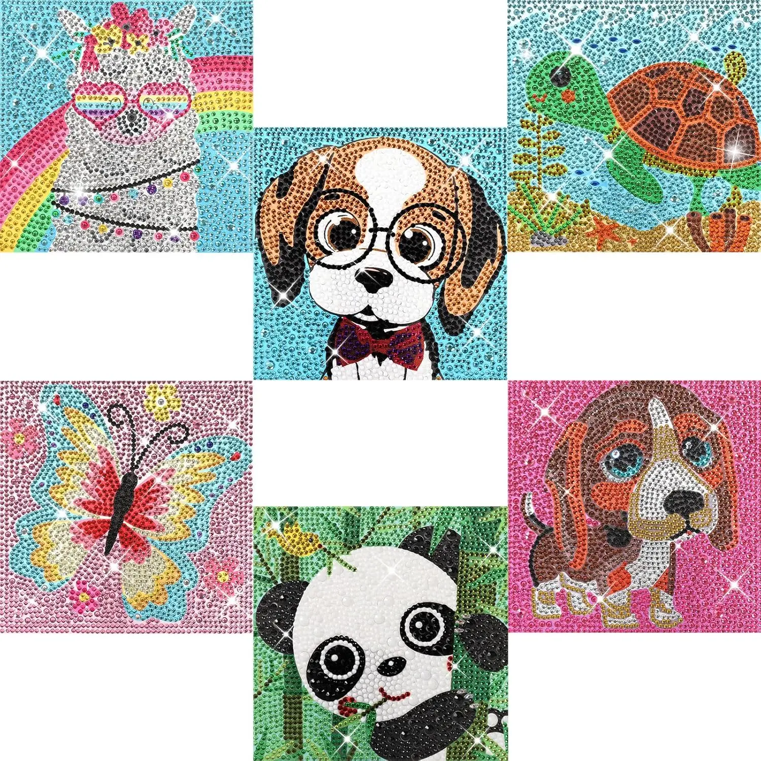 6 Pack Diamond Art Kits for Beginners, DIY Full Drill Animal 5D Diamond Painting Kits, Gem Art by Number Dots Kits for Boys & Girls for Birthday Gifts