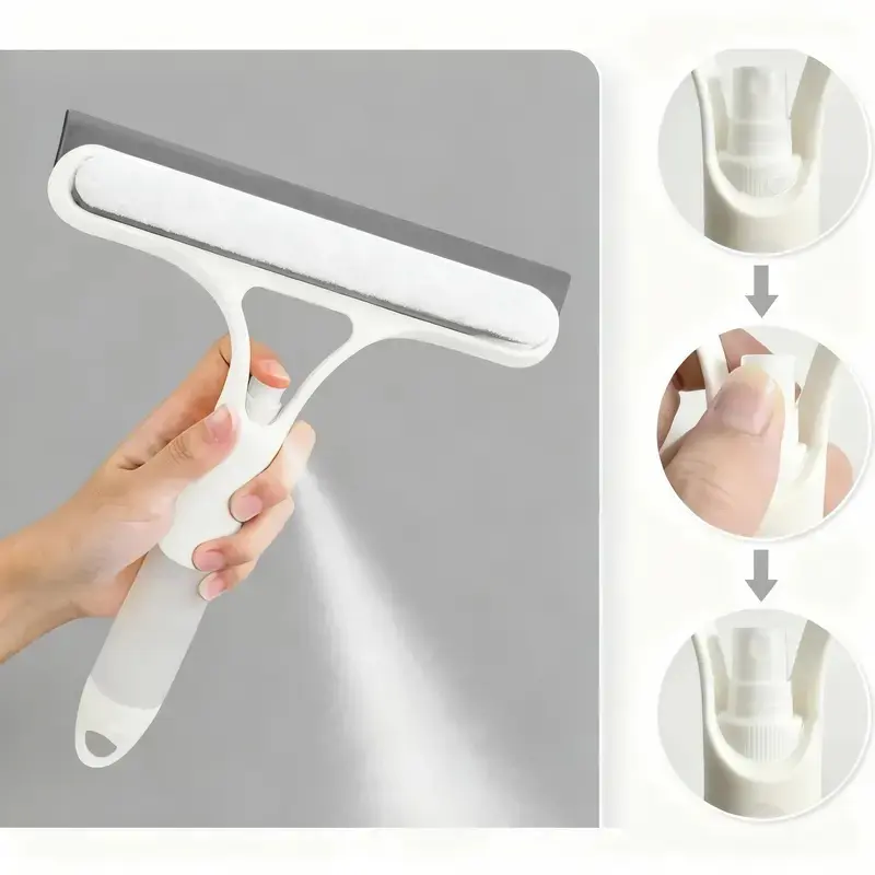 3in1 Window Tool - Squeegee, Scraper & Scrubber with Spray, Lightweight Silicone Microfiber Multipurpose Glass Cleaner, Home Cleaning Supply for Household, Car Windshield, Home Cleaning Tool, Multipurpose Cleaning Tool