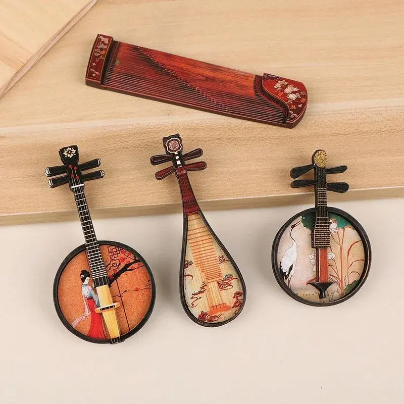 1:12 Scale Chinese Traditional Music Instrument Models - Pipa, Guzheng, Guqin - Dollhouse Figurines, Home Craft Ornaments, Garden Decor Accents
