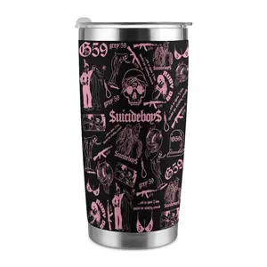 G59 Collage Tattoo Tumbler, Dark Gothic Skull Print Cup, Black Base Travel Tumbler, Rap Fan Gift, 20oz Double Wall Tumbler, Handle Stainless Steel Car Cup, Gift for Fans