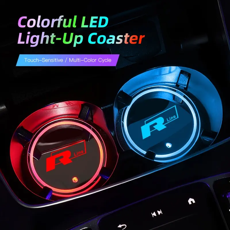 LED Car Cup Holder Light Luminous Coaster Water Cup Pad For VW ID.5 Passat Atlas ID.4 Variant Golf Caddy Touareg Beetle Scirocco Polo Jetta Amarok Tiguan ID.3 ID.7 Arteon Taos CC Taigo Nivus Sharan Virtus Touran